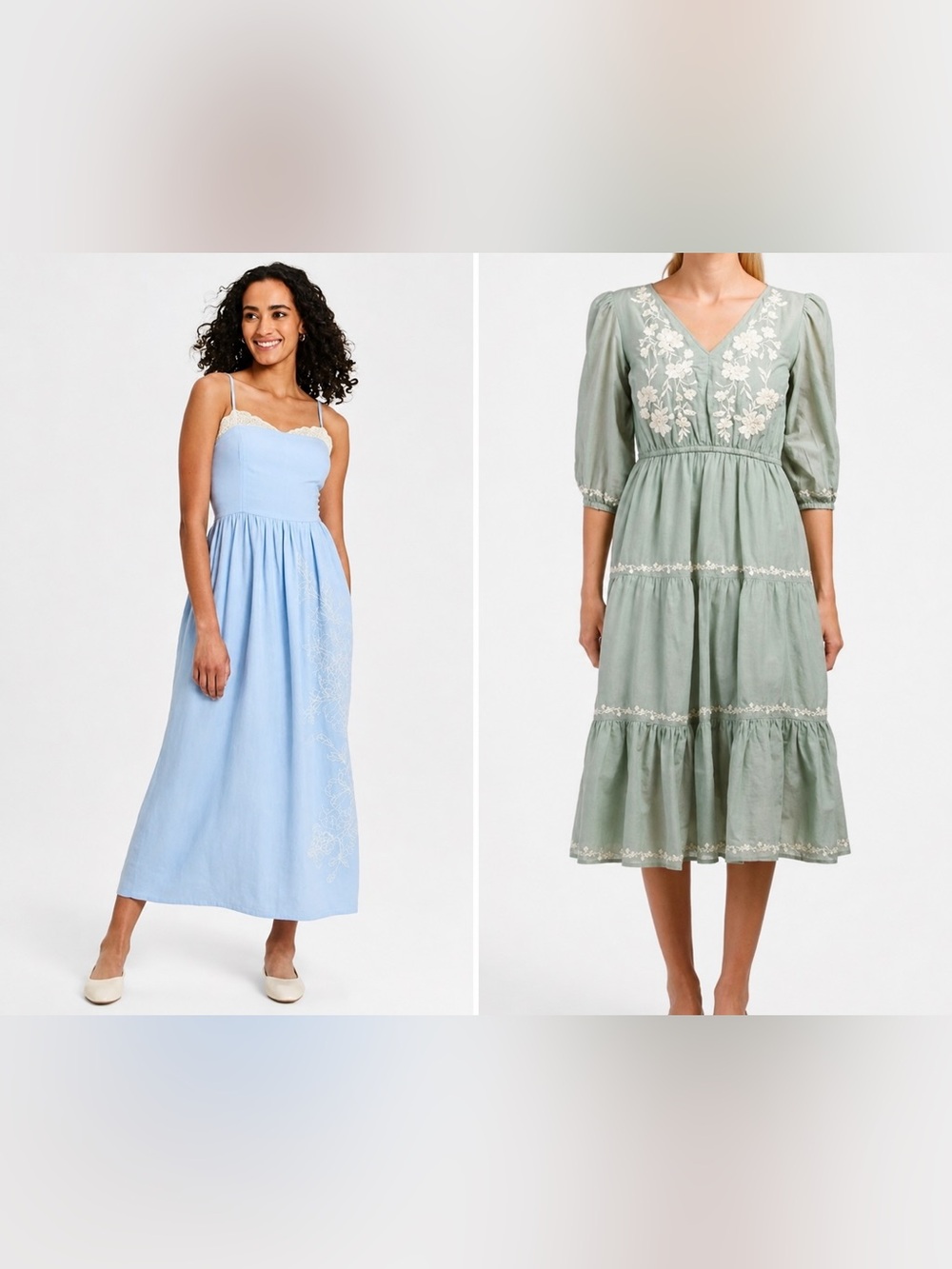 Embroidered Midi Dress Bundle Sage Green & Pale Blue Size S